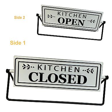 Parisloft Kitchen Open/Closed Swivel Metal Tabletop Sign Decor, White, 12"W x 4.8"H