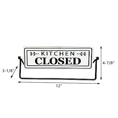 Parisloft Kitchen Open/Closed Swivel Metal Tabletop Sign Decor, White, 12"W x 4.8"H
