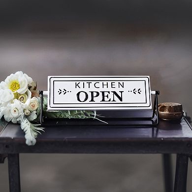 Parisloft Kitchen Open/Closed Swivel Metal Tabletop Sign Decor, White, 12"W x 4.8"H