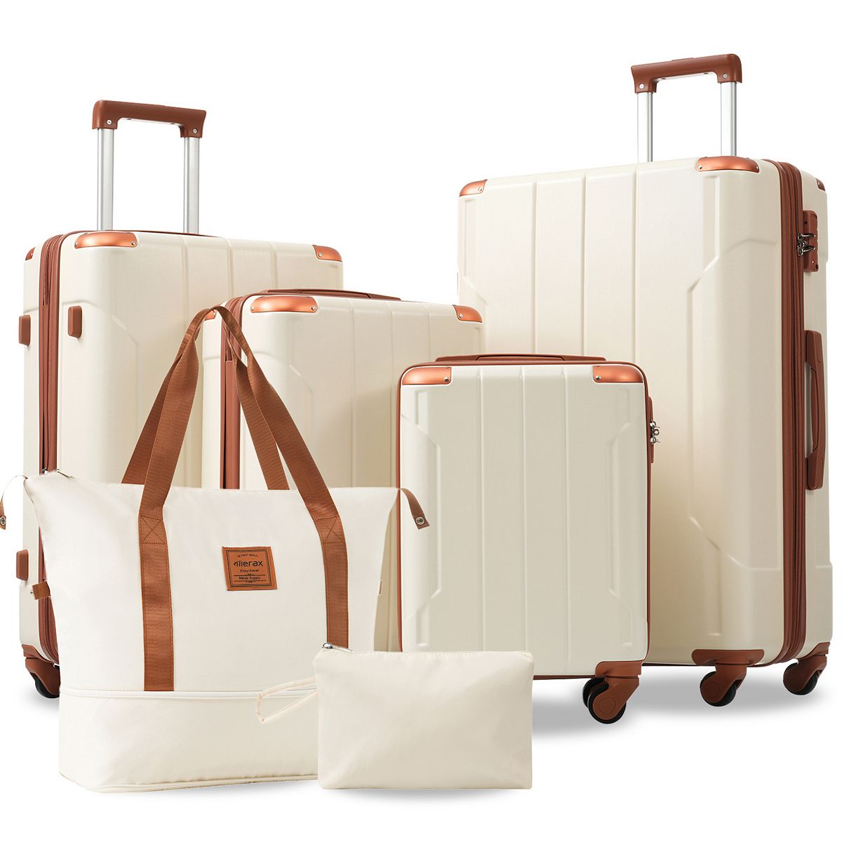 Merax Hardshell Luggage Sets 6 Piece Suitcase Set - Cream