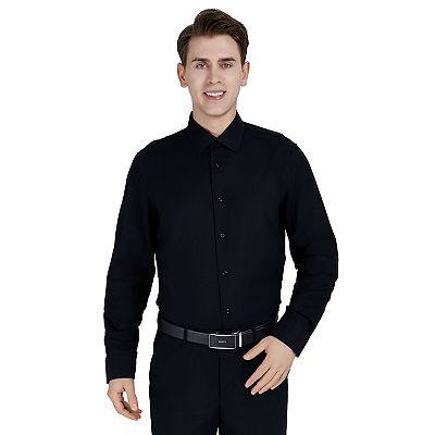 Men's Bespoke Classic-Fit Textured Easy Care Dress Shirt, Size: 2XL-36/37, Black