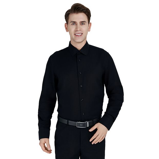 Men's Bespoke Classic-Fit Textured Easy Care Dress Shirt, Size: 2XL-36/37, Black