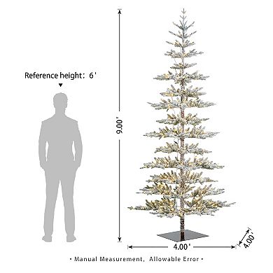Glitzhome 9ft Deluxe Pre-Lit Artificial Christmas Tree, Flocked Slim Fir Decorative Tree