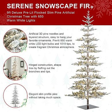 Glitzhome 9ft Deluxe Pre-Lit Artificial Christmas Tree, Flocked Slim Fir Decorative Tree