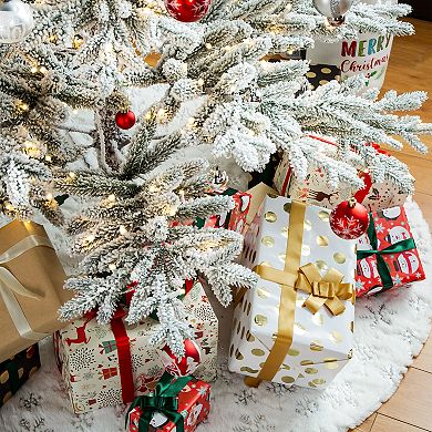 Glitzhome 9ft Deluxe Pre-Lit Artificial Christmas Tree, Flocked Slim Fir Decorative Tree