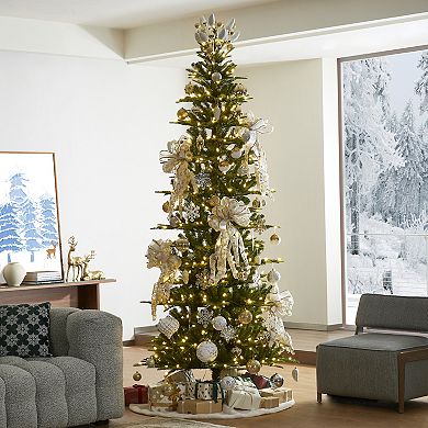 Glitzhome 9ft Pre-lit Green Fir Remote Artificial Christmas Tree With 500 Strawberry Lights, 9 Modes