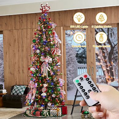 Glitzhome 9ft Pre-lit Green Fir Remote Artificial Christmas Tree With 500 Strawberry Lights, 9 Modes