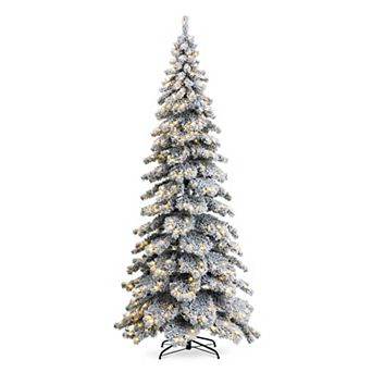 Glitzhome 9ft Pre-lit Flocked Layered Spruce Artificial Christmas Tree With 500 Warm White Lights