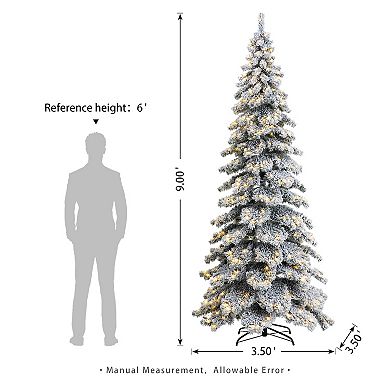 Glitzhome 9ft Pre-lit Flocked Layered Spruce Artificial Christmas Tree With 500 Warm White Lights