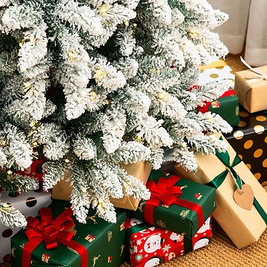 Glitzhome 9ft Pre-Lit Artificial Christmas Tree, Flocked Pencil Fir Decorative Tree