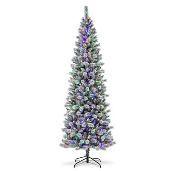 Glitzhome 9ft Pre-lit Flocked Pencil Green Pine Artificial Christmas Tree - Remote Controller