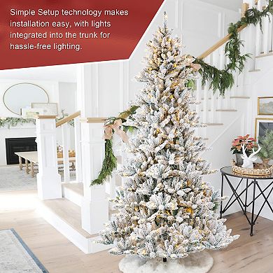 Glitzhome 9ft Pre-Lit Artificial Christmas Tree, Snow Flocked Full-size Fir Decorative Tree