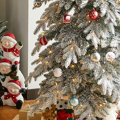 Glitzhome 9ft Pre-lit Flocked Pencil Spruce Artificial Christmas Tree With 470 Warm White Lights