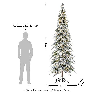 Glitzhome 9ft Pre-lit Flocked Pencil Spruce Artificial Christmas Tree With 470 Warm White Lights