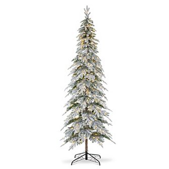 Glitzhome 9ft Artificial Christmas Tree - Pre-Lit Flocked Pencil Spruce Decorative Tree