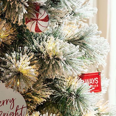 Glitzhome 9ft Pre-Lit Artificial Christmas Tree, Flocked Pencil Pine Decorative Tree