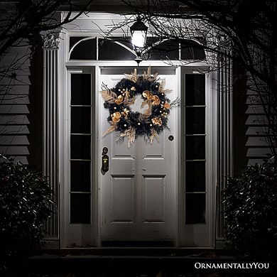Black and Bronze Elegantly Goth 20" Wreath, Premium Gold Door Decoration with Floral Orchids