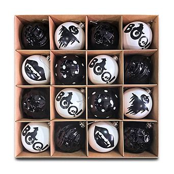 Creepy Boo Assorted 16 pc Black and White Ornament Bundle, Monochrome 3" Halloween Bauble Set