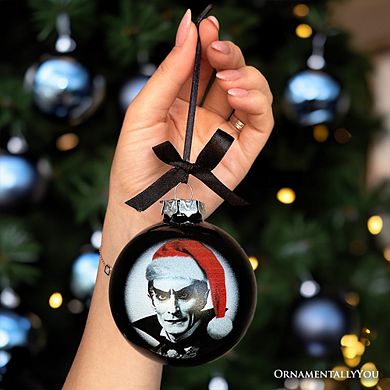 Dracula Spooky Christmas Portrait Glass Ornament, Black Horror Halloween Tree Decoration