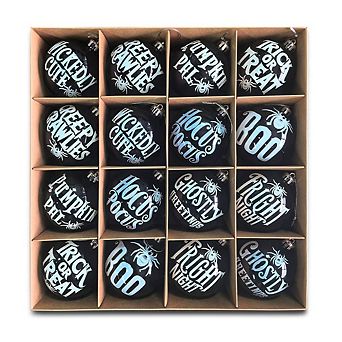 Ghastly Quotes Ornament Bauble Set of 16, Halloween Tree 3" Black and White Round Ball Decor