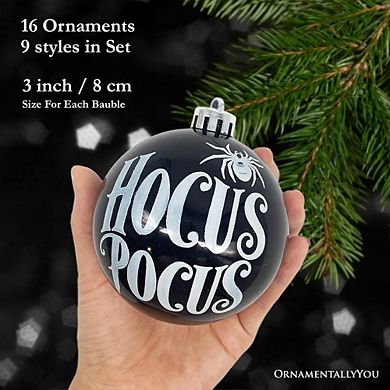 Ghastly Quotes Ornament Bauble Set of 16, Halloween Tree 3" Black and White Round Ball Decor