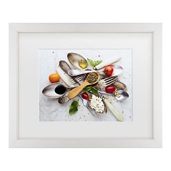 Aleksandrova Karina Spoons And Salad Matted White Wood Framed Wall Art