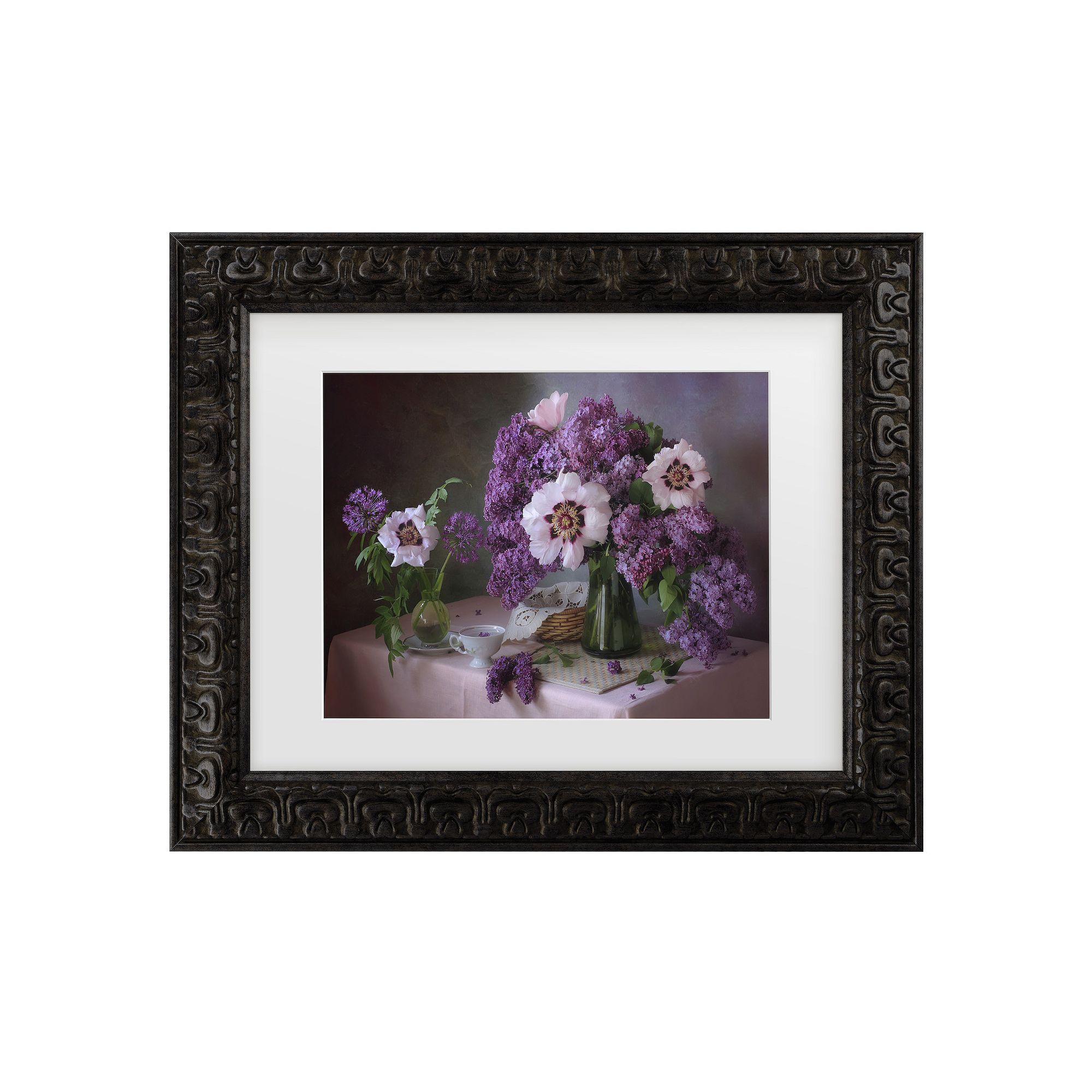 Tatyana Skorokhod Still Life With Lilac And Peonies Matted Framed Wall Art,