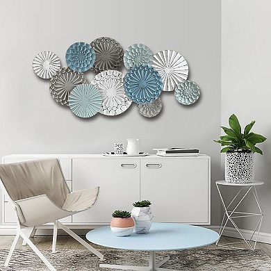 LuxenHome Multi-color Metal Floral Layered Plates Wall Art