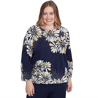 Plus Size Alfred Dunner Embellished Daisy Crewneck Sweater