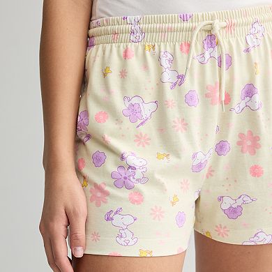 Juniors' Peanuts Snoopy All Over Print Jersey Shorts