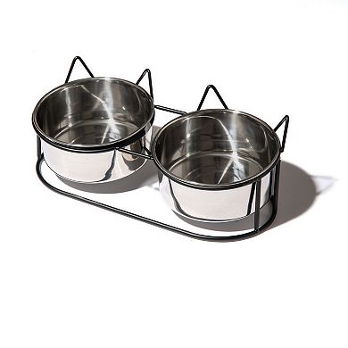Kitty City Silver Stainless Steel With Iron Base Double Diner Pet Bowl