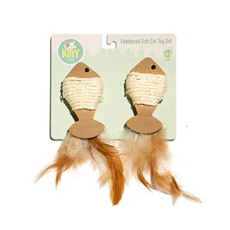 Kitty City Tan Wrapped Feather Fish Cat Toy 2 Pack