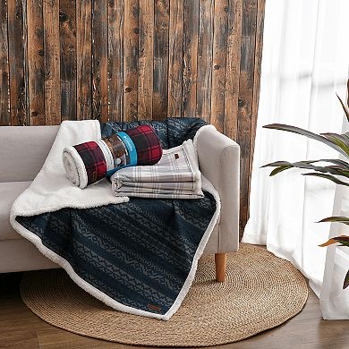 Columbia Flannel Faux Sherpa Reversible Throw Blanket