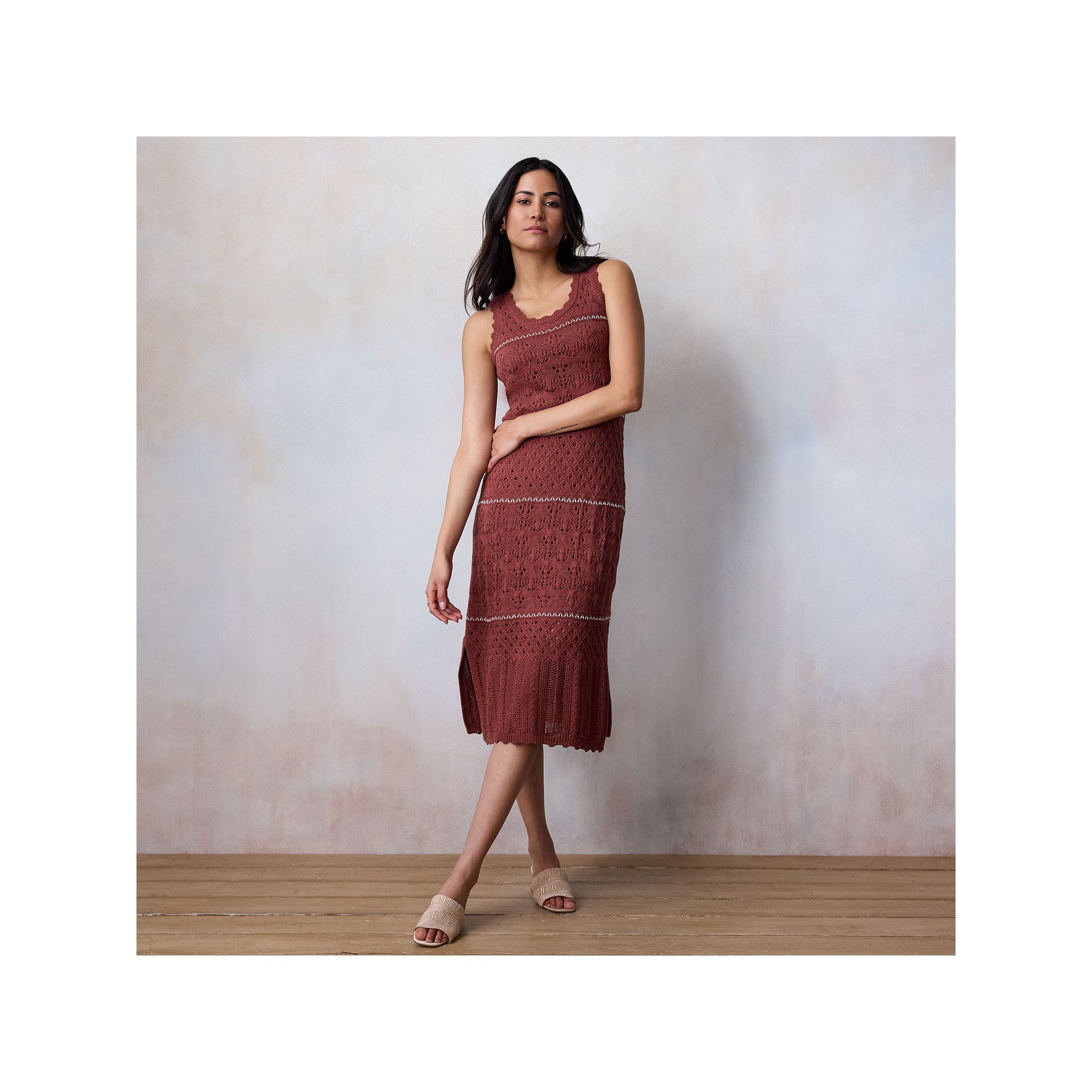 Womens LC Lauren Conrad Pointelle Midi Sweater Tank Dress, Size: XS, Brown