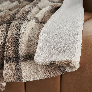 Mina Victory Faux Curly Sherpa Plaid Throw Blanket