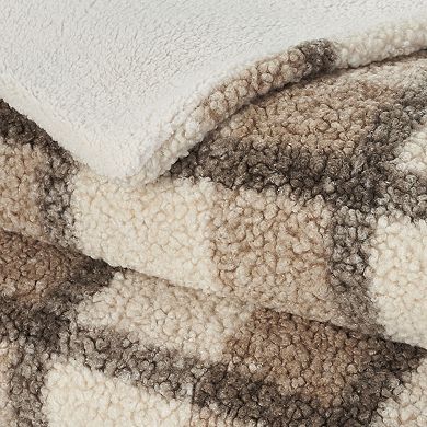 Mina Victory Faux Curly Sherpa Plaid Throw Blanket