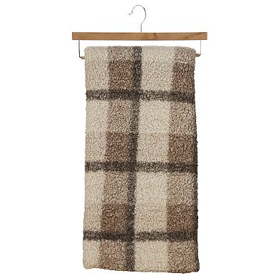 Mina Victory Faux Curly Sherpa Plaid Throw Blanket
