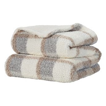 Mina Victory Faux Curly Sherpa Plaid Throw Blanket