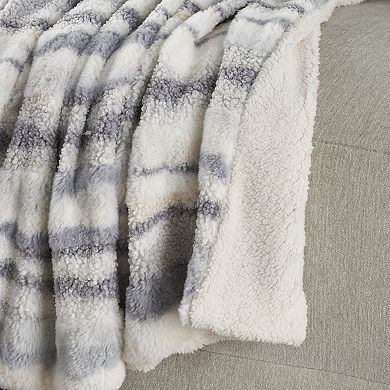 Mina Victory Faux Fur Jacquard Abstract Striped Throw Blanket