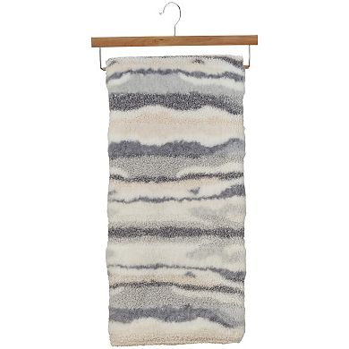 Mina Victory Faux Fur Jacquard Abstract Striped Throw Blanket