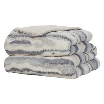 Mina Victory Faux Fur Jacquard Abstract Striped Throw Blanket