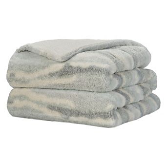 Mina Victory Faux Fur Jacquard Abstract Striped Throw Blanket