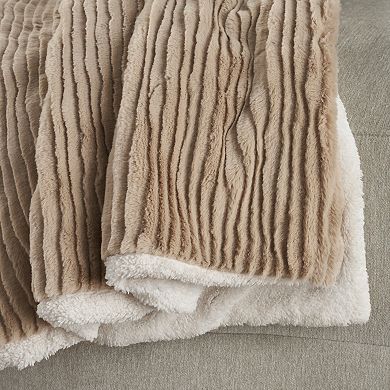 Mina Victory Bunny Cut Wide Ribbed Faux Sherpa Throw Blanket