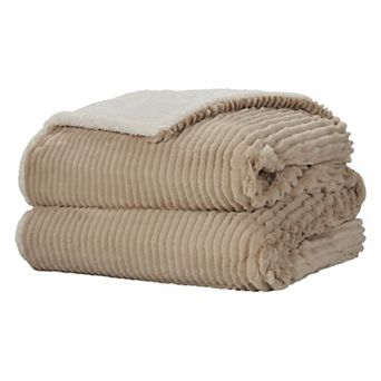 Mina Victory Bunny Cut Wide Ribbed Faux Sherpa Throw Blanket