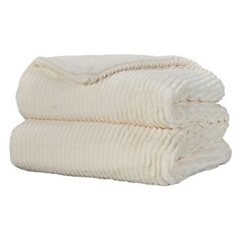 Mina Victory Bunny Cut Wide Ribbed Faux Sherpa Throw Blanket