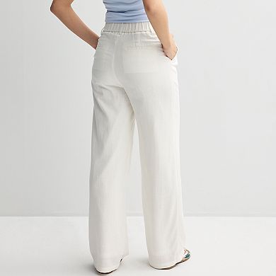 Juniors' SO® Curvy Fit Linen Wide Leg Trousers