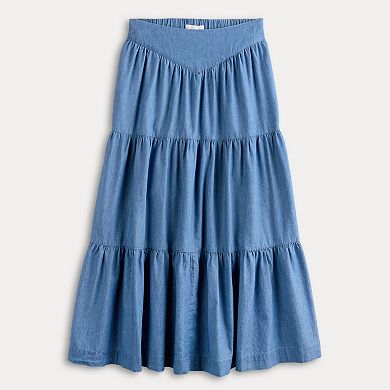 Petite LC Lauren Conrad Front Yoke Tiered Midi Skirt