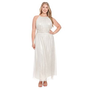 Plus Size London Times Ruched Halter Neck Shimmer Maxi Dress