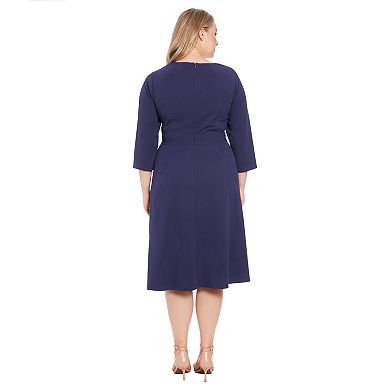 Plus Size London Times V-Neck Tuck Front Fit & Flare Dress