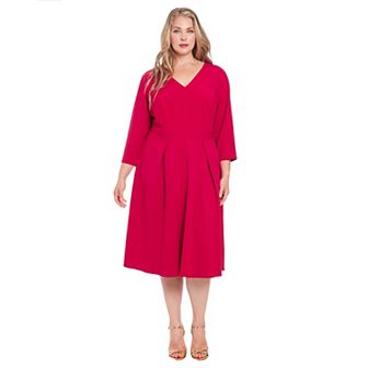 Plus Size London Times V-Neck Tuck Front Fit & Flare Dress
